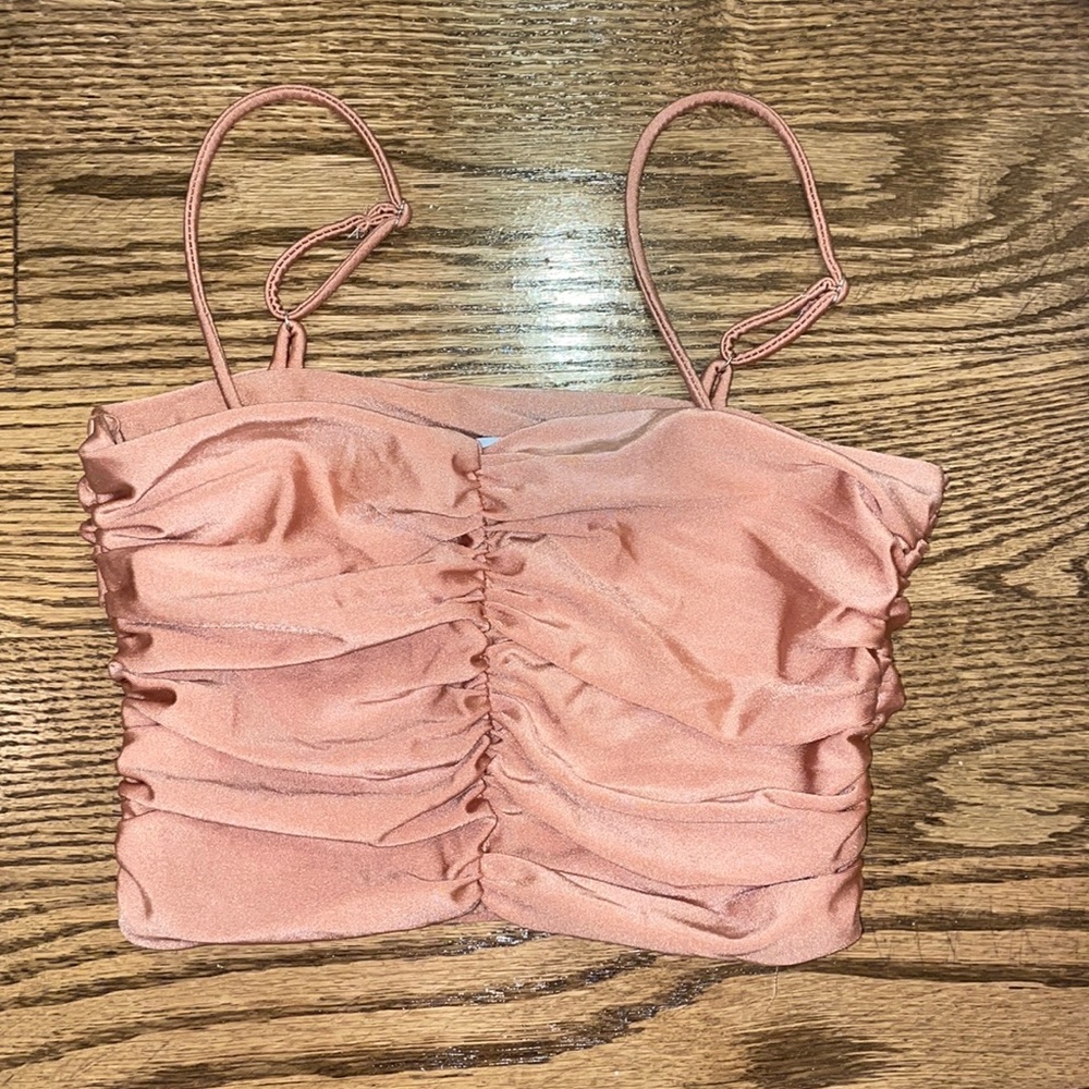 Adika pink/nude ruched crop top